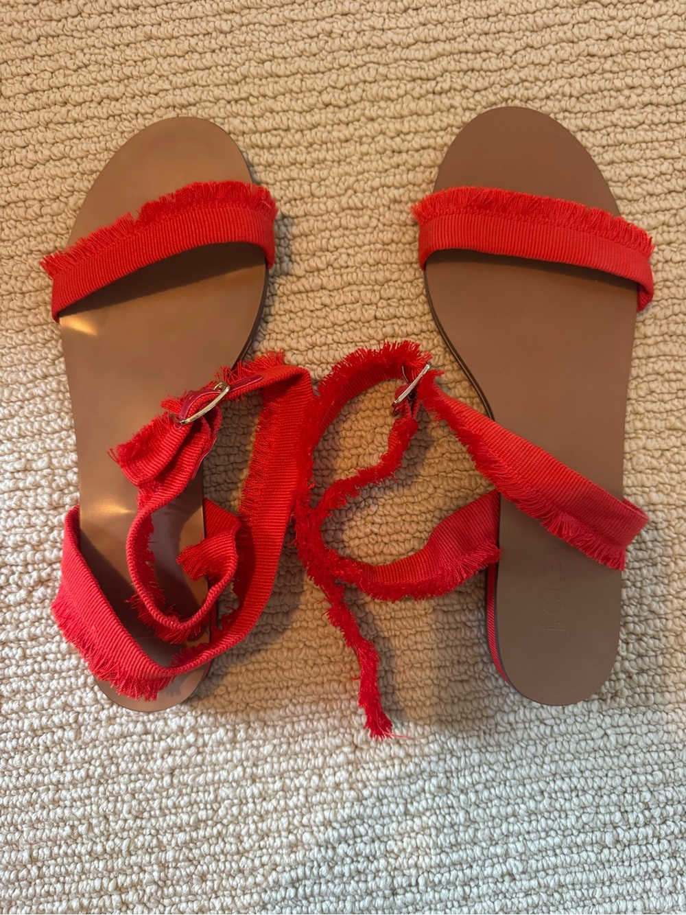 J. Crew Red Frayed Wrap Sandals